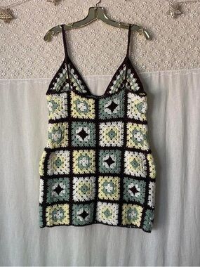 Vintage handmade granny square dress l/xl see measurements for fit